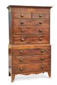AN EARLY 19TH CENTURY MAHOGANY CHEST ON CHEST