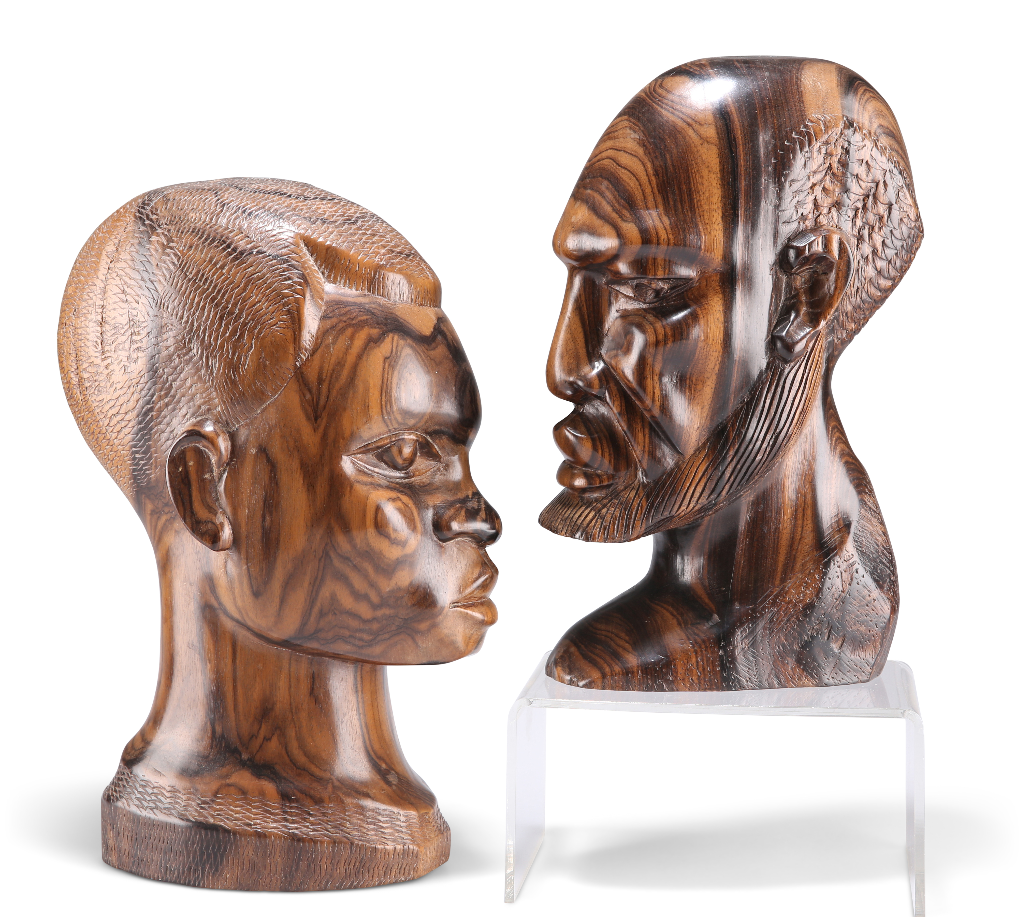 TWO AFRICAN HEAD CARVINGS