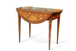 A 19TH CENTURY DUTCH FLORAL MARQUETRY PEMBROKE TABLE