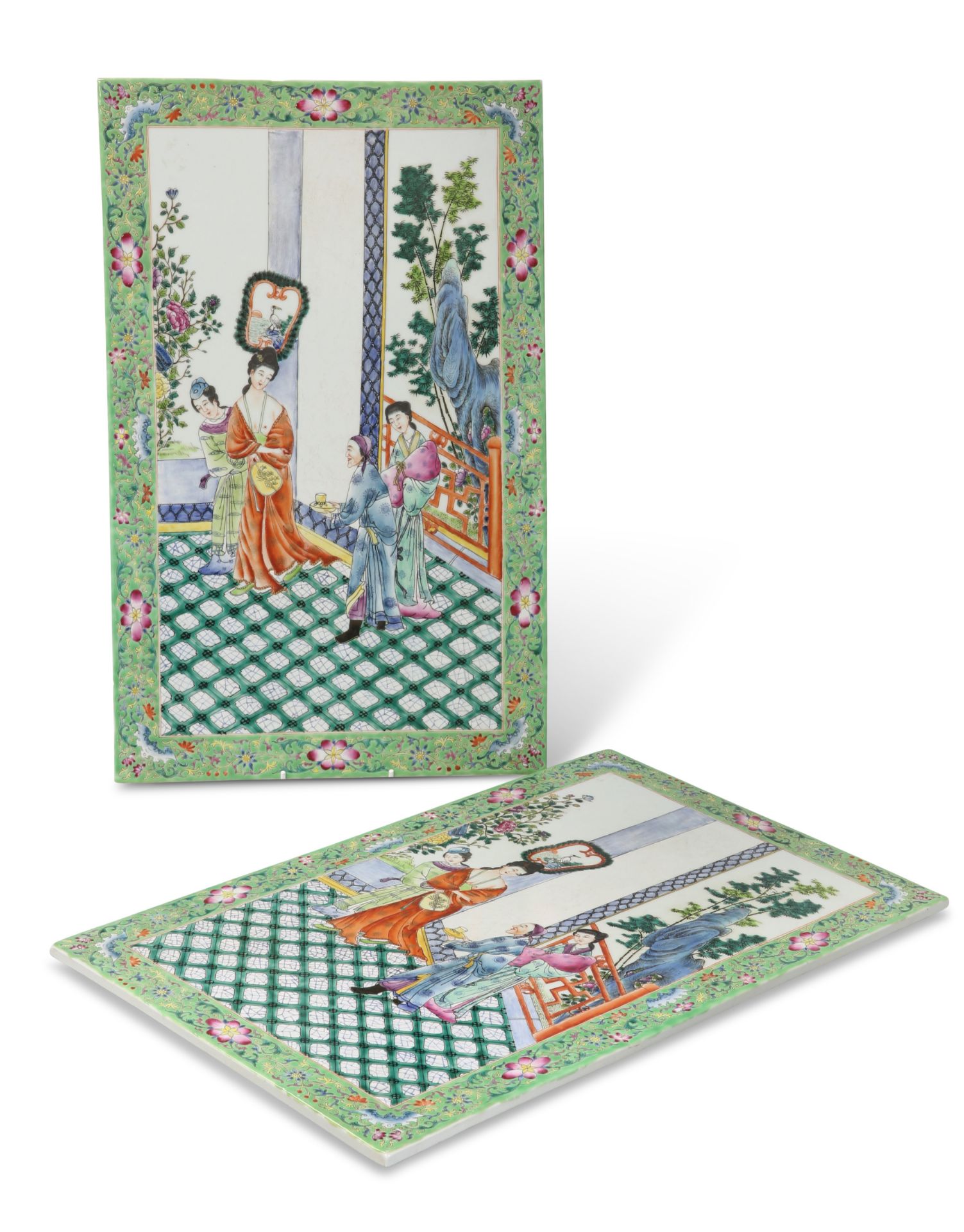 A LARGE PAIR OF CHINESE PORCELAIN PLAQUES