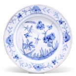 AN ENGLISH DELFT BLUE AND WHITE PLATE, PROBABLY LIVERPOOL