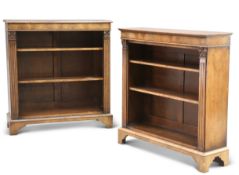 TWO SIMILAR WALNUT OPEN BOOKCASES
