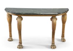 A CARVED AND GILDED MARBLE-TOPPED CONSOLE TABLE, PROBABLY IRISH