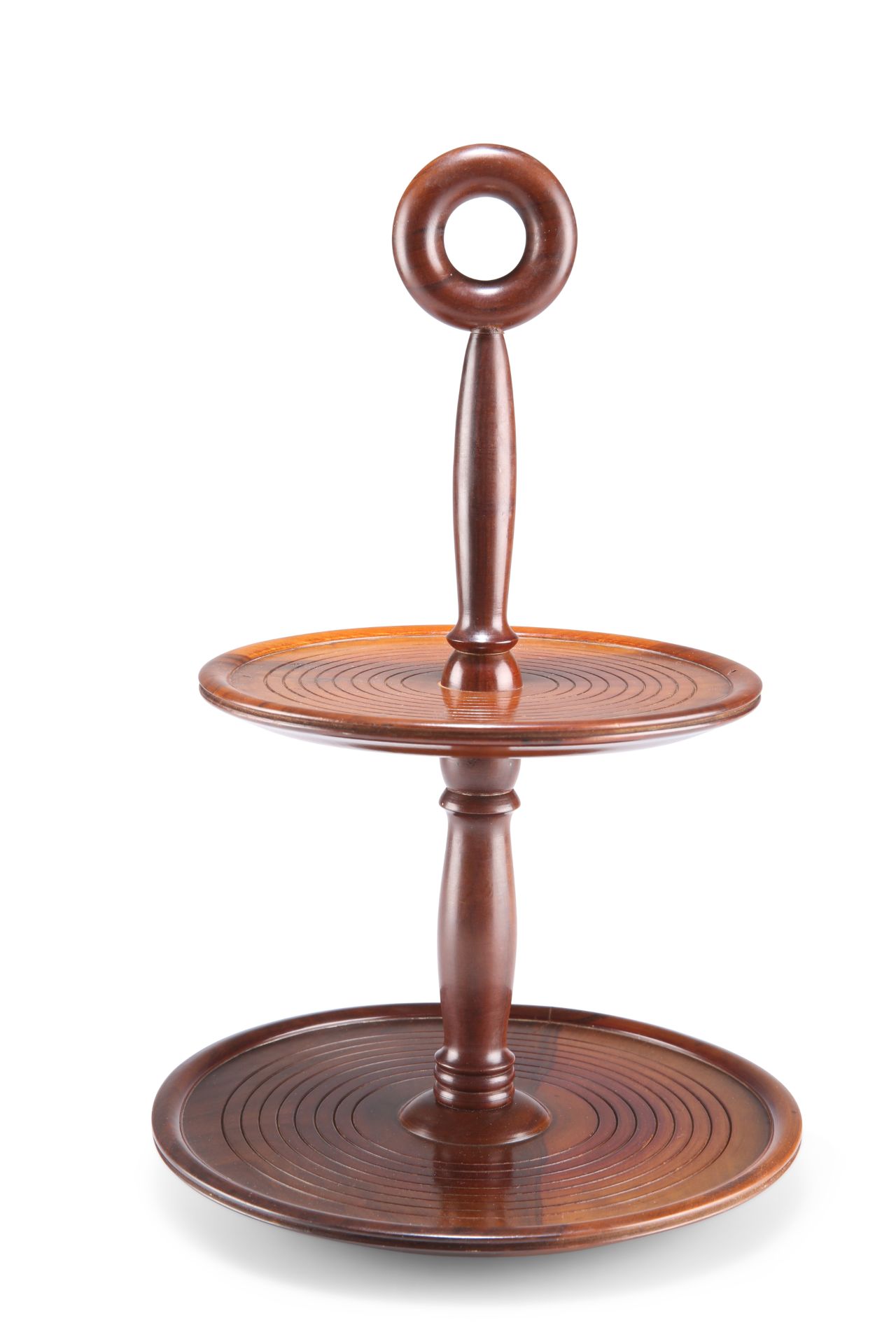A LIGNUM VITAE TWO-TIER CAKESTAND, EARLY 20TH CENTURY