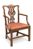 A GEORGE III MAHOGANY OPEN ARMCHAIR, 18TH CENTURY