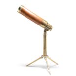AN ENGLISH LACQUERED BRASS AND LEATHER LIBRARY TELESCOPE