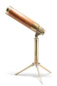 AN ENGLISH LACQUERED BRASS AND LEATHER LIBRARY TELESCOPE