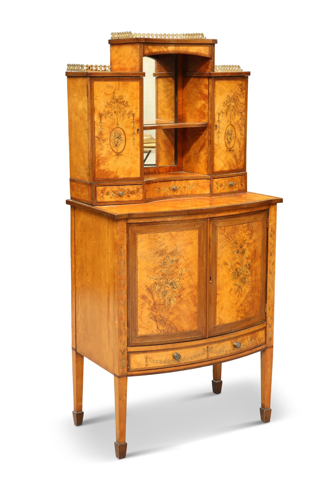 A SHERATON STYLE INLAID SATINWOOD SIDE CABINET, LATE 19TH CENTURY
