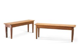 A PAIR OF EARLY 20TH CENTURY OAK BENCHES