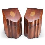A PAIR OF GEORGE III INLAID MAHOGANY SERPENTINE KNIFE BOXES