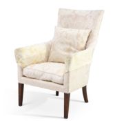 A GEORGE III MAHOGANY AND UPHOLSTERED ARMCHAIR
