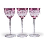 THREE VAL ST LAMBERT AARON FLASHED GLASS HOCK GLASSES