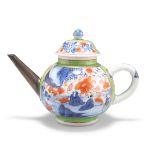 AN 18TH CENTURY CHINESE CLOBBERED PORCELAIN SMALL TEAPOT AND COVER