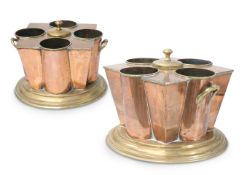 A PAIR OF UNUSUAL BRASS AND COPPER SHIP'S WINE COOLERS