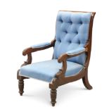 A WILLIAM IV MAHOGANY RECLINING LIBRARY CHAIR, BY R. DAWS