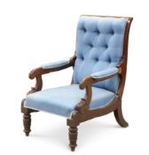 A WILLIAM IV MAHOGANY RECLINING LIBRARY CHAIR, BY R. DAWS