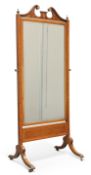 A SHERATON REVIVAL SATINWOOD INLAID MAHOGANY CHEVAL MIRROR