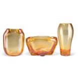 THREE PIECES OF WHITEFRIARS GOLDEN AMBER GLASS