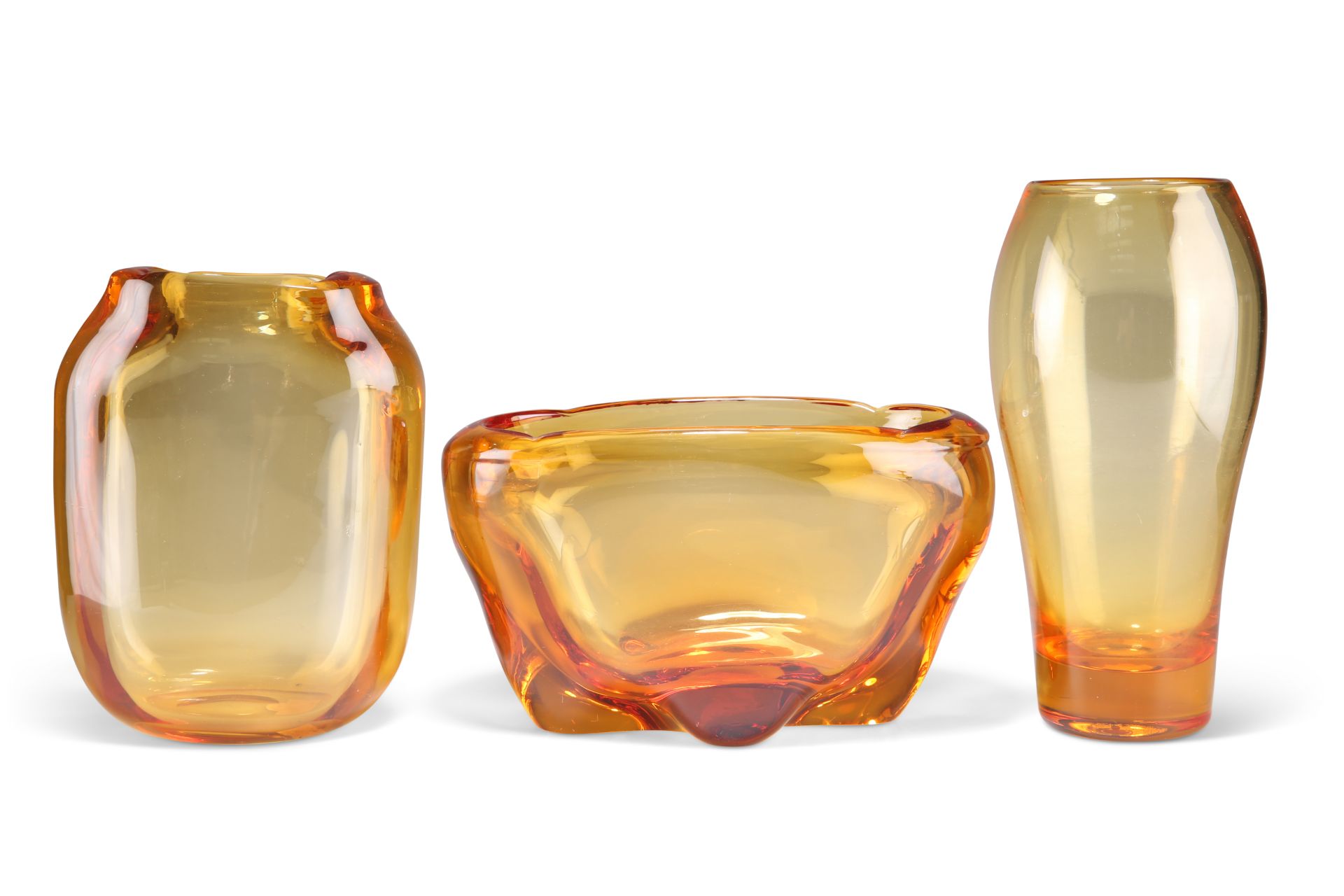 THREE PIECES OF WHITEFRIARS GOLDEN AMBER GLASS