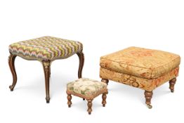 A VICTORIAN PARCEL-GILT CABRIOLE-LEG STOOL