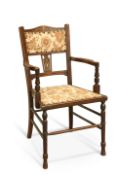 A LATE VICTORIAN INLAID ROSEWOOD OPEN ARMCHAIR, CIRCA 1890