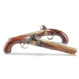 A PAIR OF BRASS BARRELLED FLINTLOCK PISTOLS