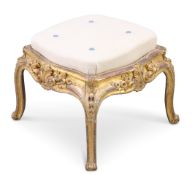 A 19TH CENTURY CARVED AND GILDED STOOL