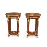 A PAIR OF EMPIRE STYLE BRASS-MOUNTED MAHOGANY GUÉRIDONS