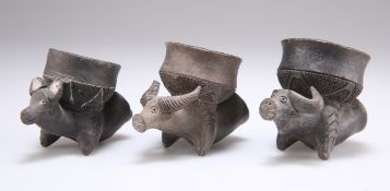 A GROUP OF THREE ZAMBIAN KAFUE RIVER POTTERY PIPE BOWLS