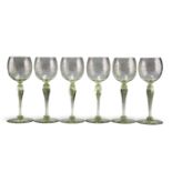 A SET OF SIX CONTINENTAL ART DECO ENGRAVED HOCK GLASSES