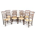 A SET OF EIGHT ELM AND RUSH SEATED DINING CHAIRS, CHESHIRE REGION, CIRCA 1820