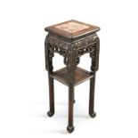 A 19TH CENTURY CHINESE MARBLE-INSET HARDWOOD PLANTSTAND