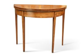 A GEORGE III ROSEWOOD CROSSBANDED AND INLAID MAHOGANY FOLDOVER CARD TABLE
