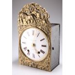 A 19TH CENTURY FRENCH COMTOISE BRASS HANGING WALL CLOCK