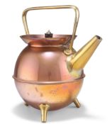 CHRISTOPHER DRESSER FOR BENHAM AND FROUD, A COPPER AND BRASS KETTLE