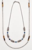 A SWEDISH SILVER BERGSLAGSSTEN NECKLACE AND A SILVER AND TIGERS EYE CHAIN NECKLACE