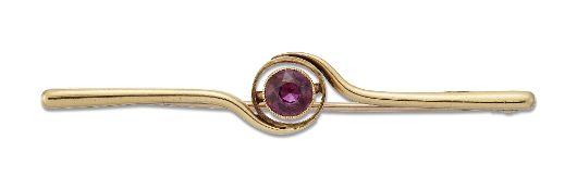 A RUBY BAR BROOCH