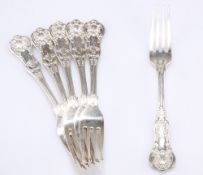 A SET OF SIX EDWARDIAN SILVER TABLE FORKS