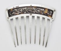 AN EDWARDIAN SILVER-MOUNTED TORTOISESHELL PIQUÉ WORK HAIR COMB