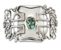 OLIVER BAKER FOR LIBERTY & CO - A SILVER AND TURQUOISE BUCKLE