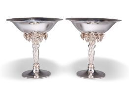 A PAIR OF DANISH STERLING SILVER GRAPE PATTERN TAZZAS