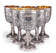 A FINE SET OF SIX CHINESE EXPORT SILVER GOBLETS, 19TH CENTURY