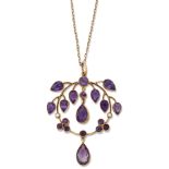 A LATE VICTORIAN AMETHYST AND SEED PEARL PENDANT ON CHAIN