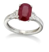 AN 18 CARAT WHITE GOLD RUBY AND DIAMOND RING