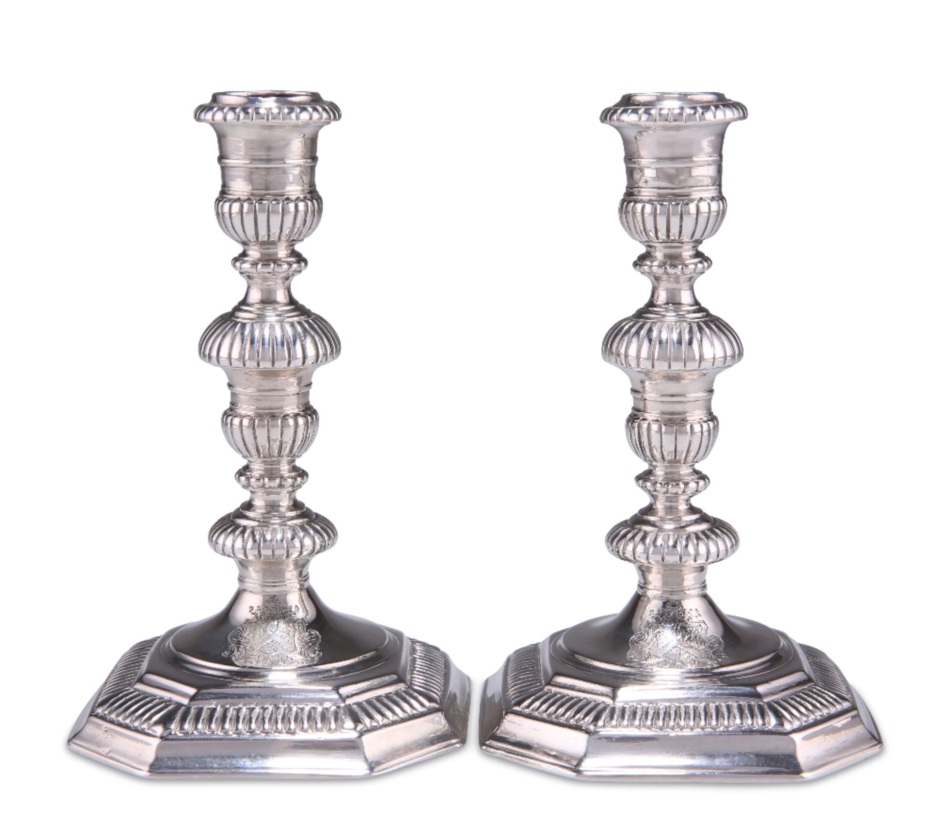 A FINE PAIR OF QUEEN ANNE SILVER CANDLESTICKS