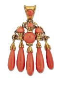 A 19TH CENTURY ITALIAN CORAL BROOCH / PENDANT