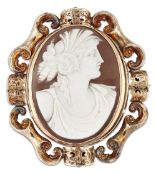 A VICTORIAN SHELL CAMEO AND HAIRWORK BROOCH