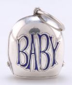 A GEORGE V SILVER AND ENAMEL BABY'S RATTLE