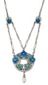 MURRLE BENNETT - A SILVER, ENAMEL AND PEARL PENDANT NECKLACE