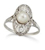 A PEARL AND DIAMOND RING